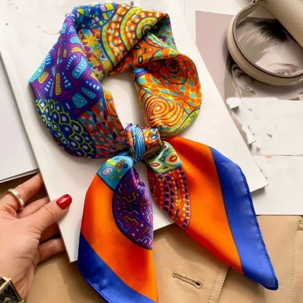 Colorful circle print scarf 27 1/2” x 27 1/2”